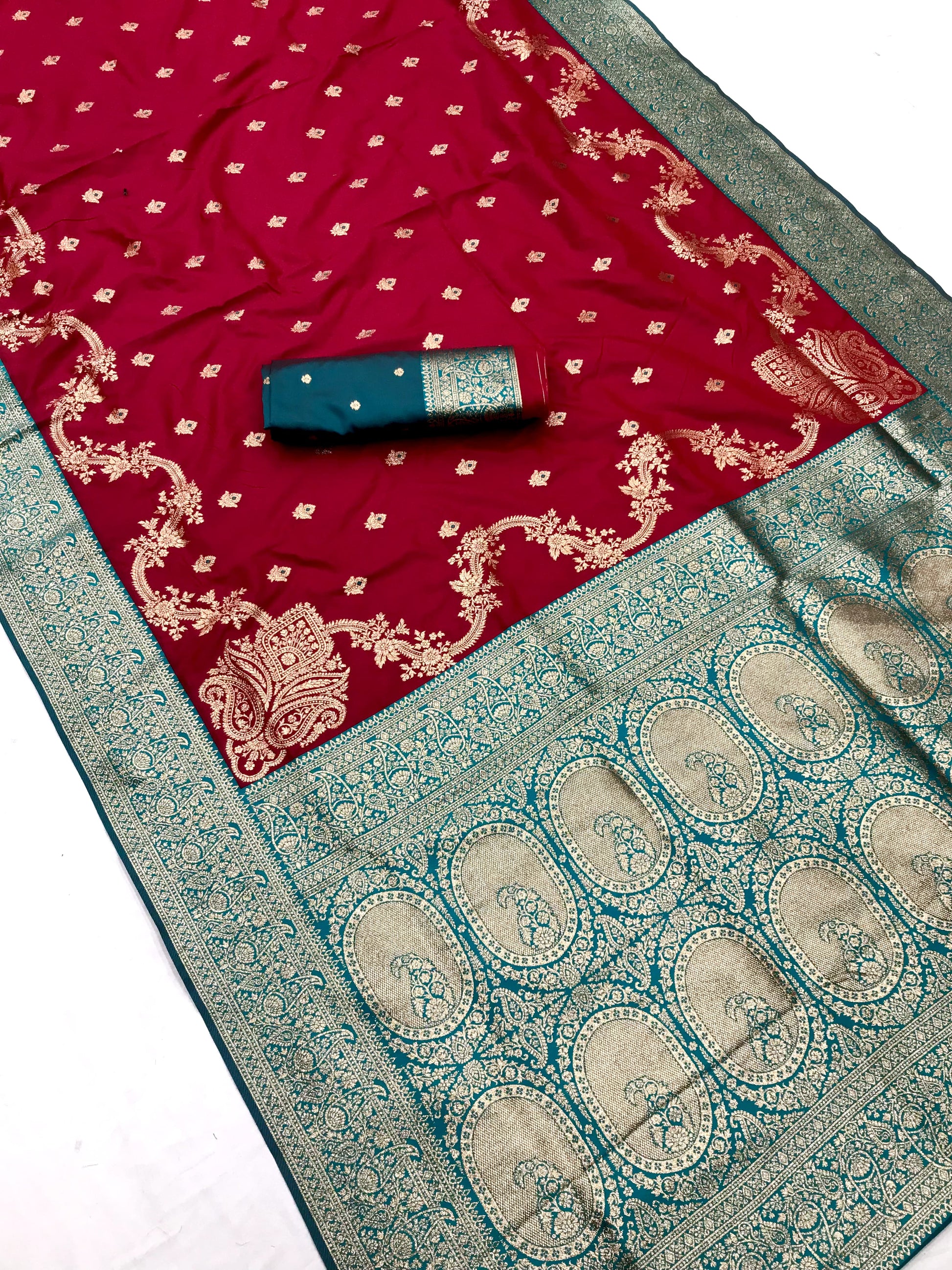 Red color banarasi silk saree for women