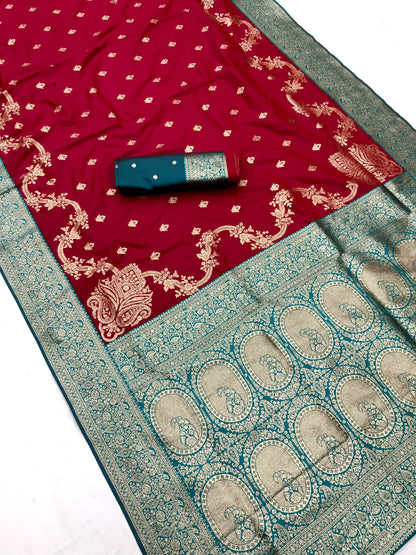 Red color banarasi silk saree for women