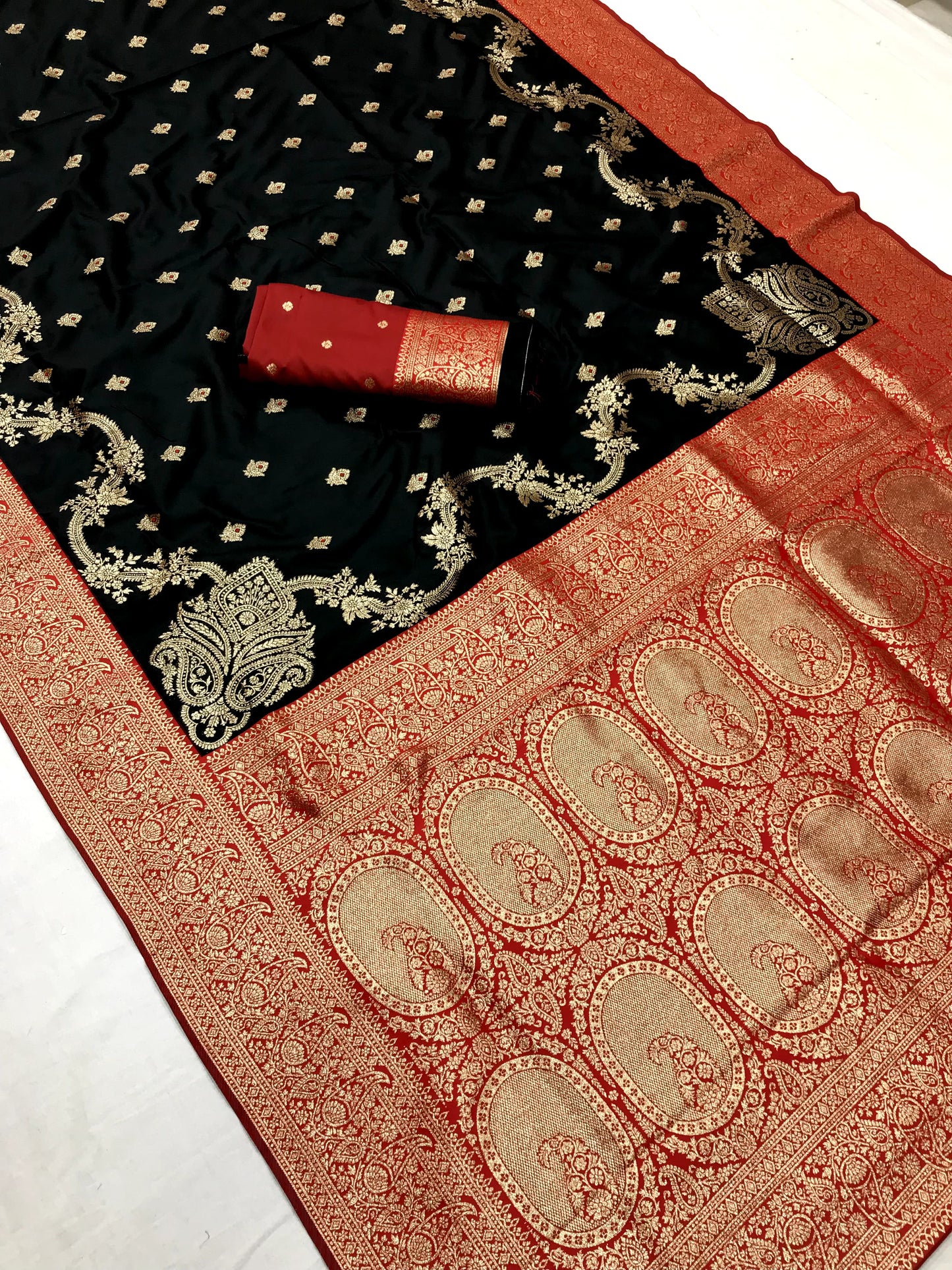 Black color banarasi silk saree with blouse
