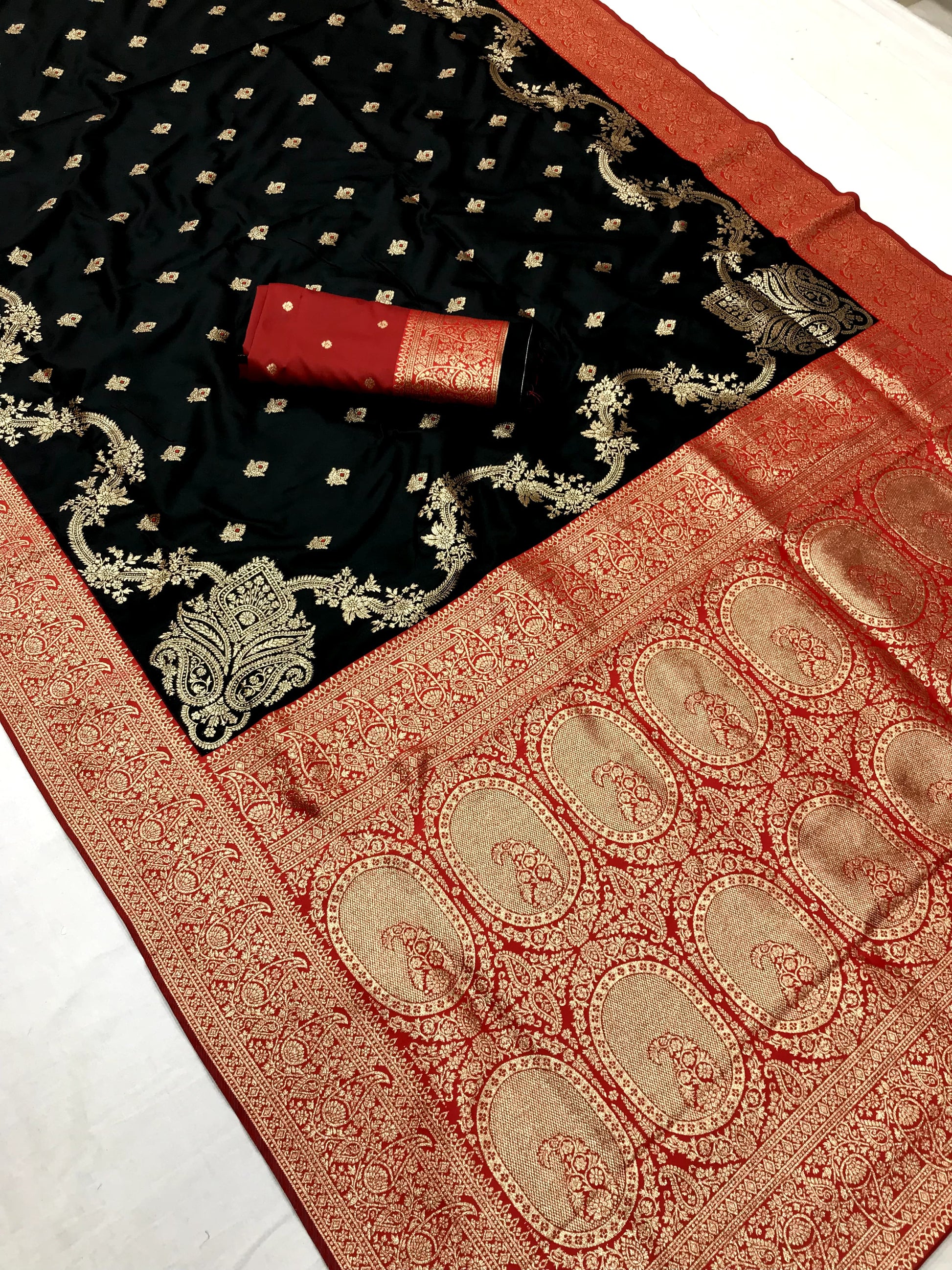 Black color banarasi silk saree with blouse