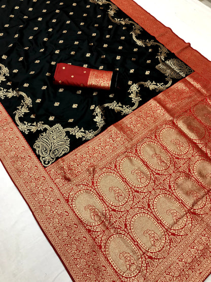 Black color banarasi silk saree with blouse