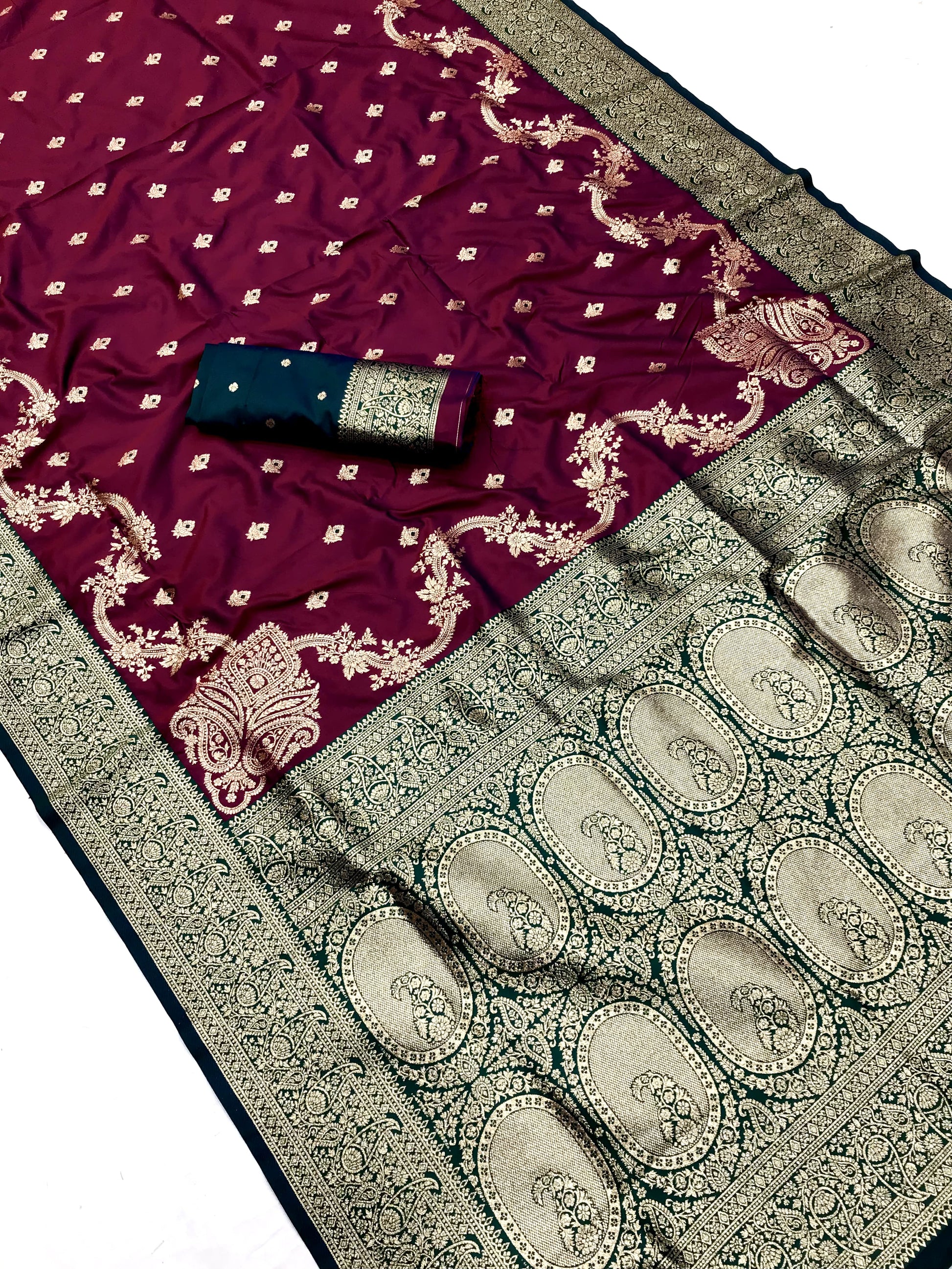 Wine color banarasi silk saree with blouse online