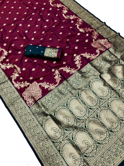 Wine color banarasi silk saree with blouse online