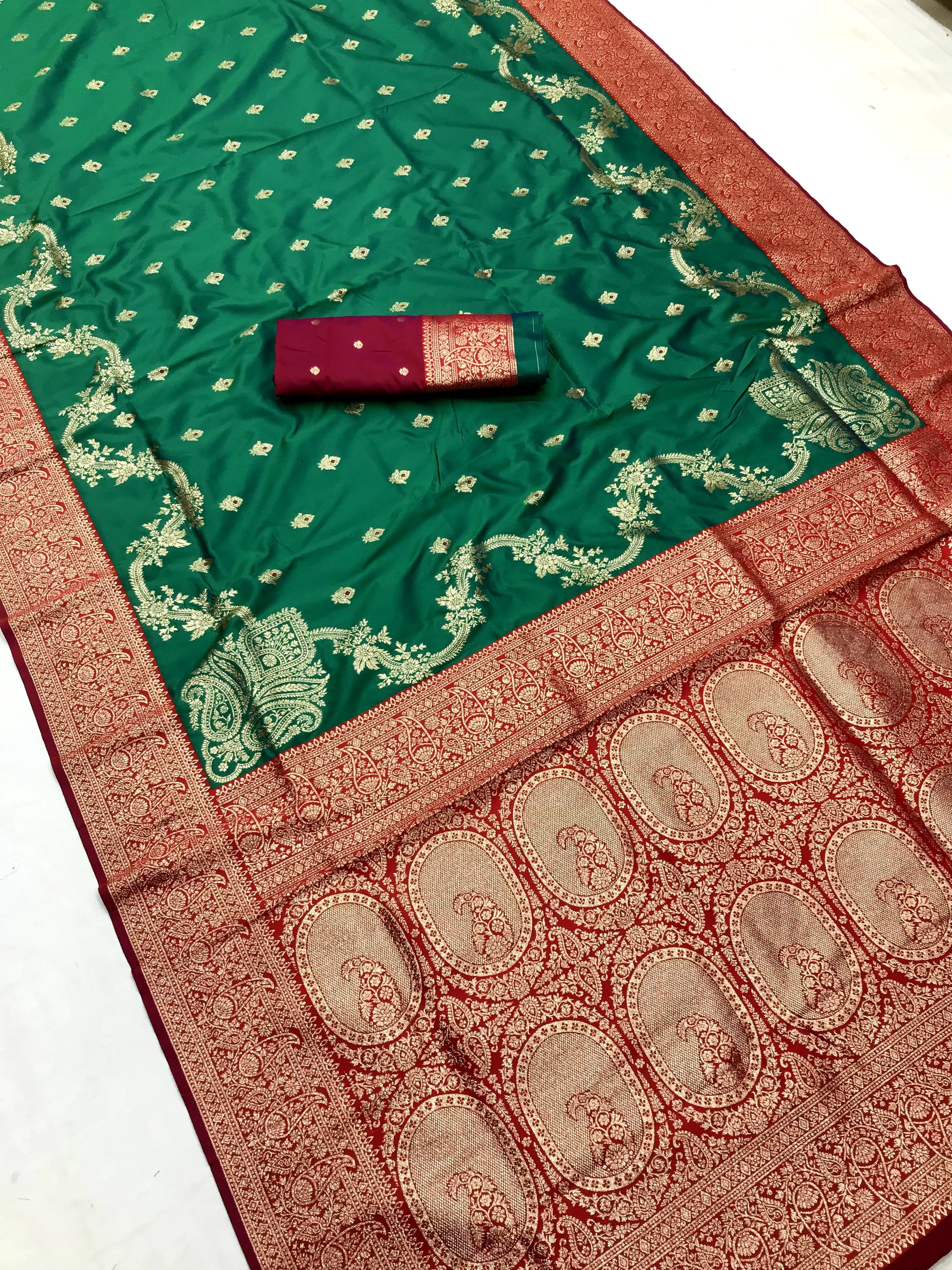 Green color banarasi silk saree with blouse