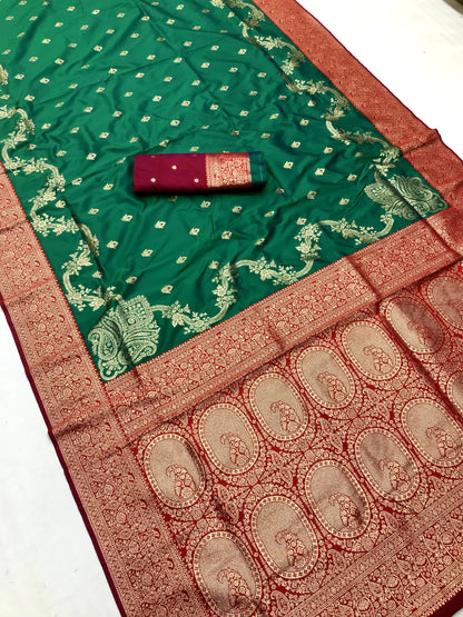 Green color banarasi silk saree with blouse