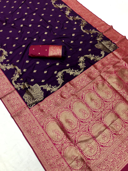 Purple color banarasi silk saree with blouse price