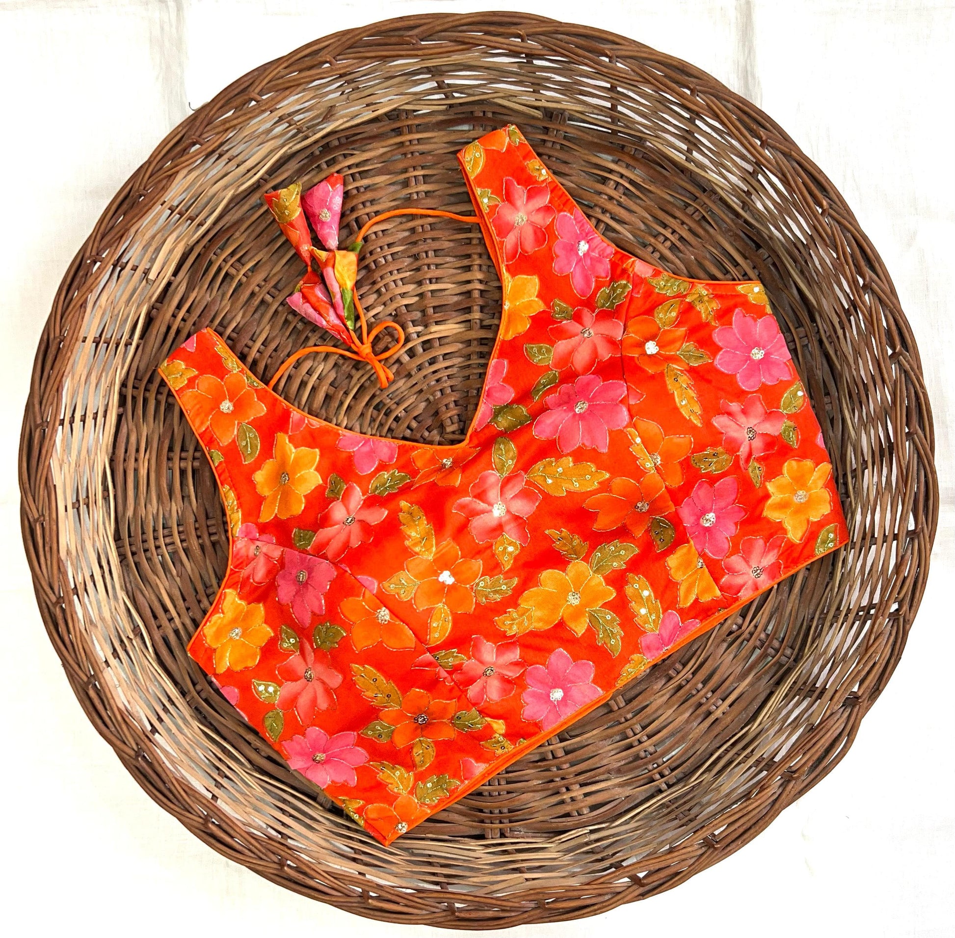 Red color Floral design blouse with online