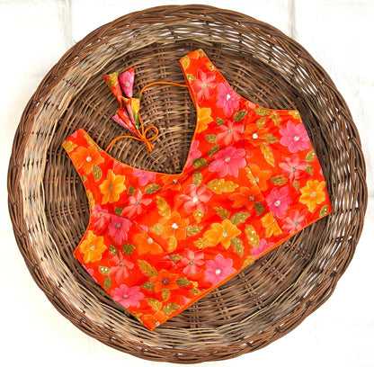 Red color Floral design blouse with online