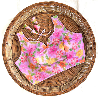 Pink color organza silk blouse for sarees and lehenga