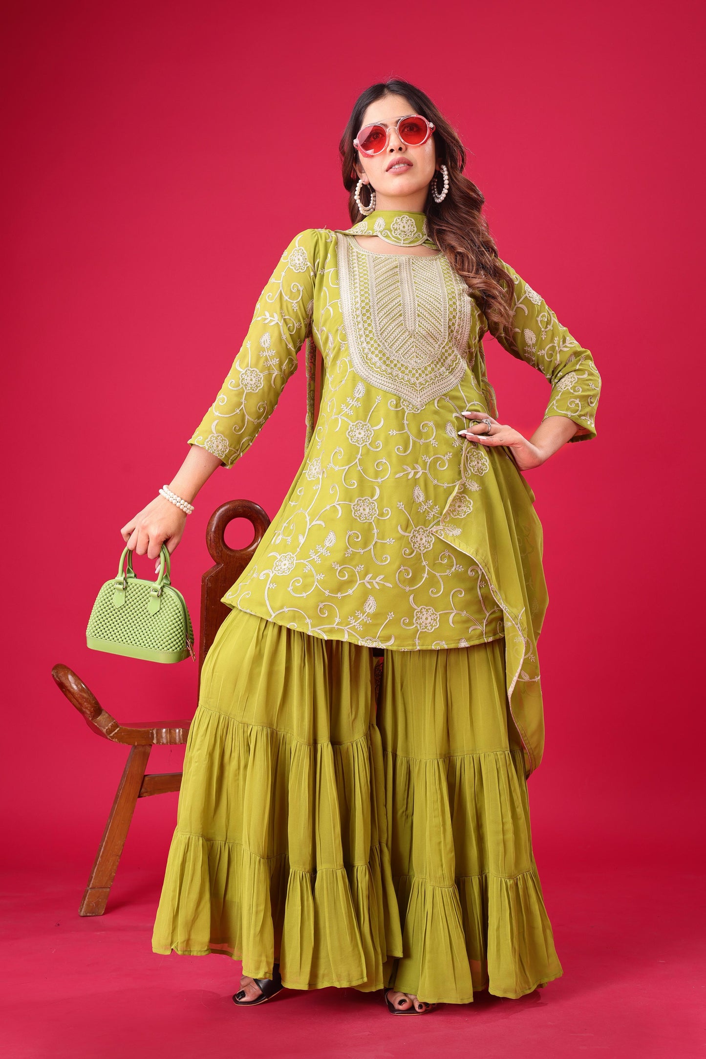 Green color georgette sharara suit for wedding