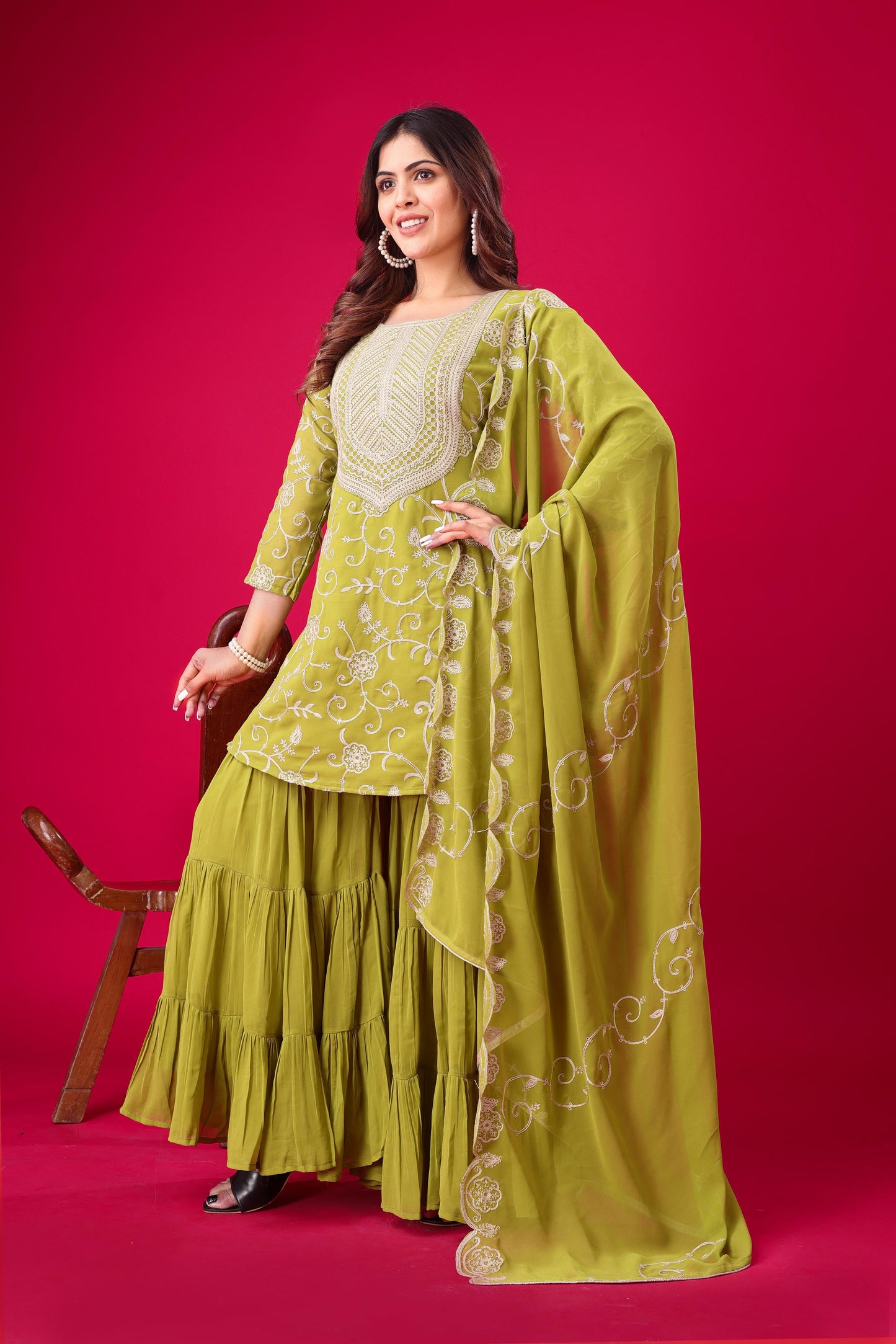 Green color georgette sharara suit with online