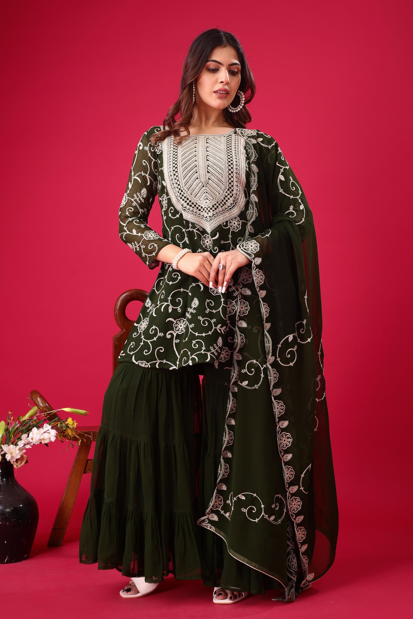 Green color georgette sharara suit for women