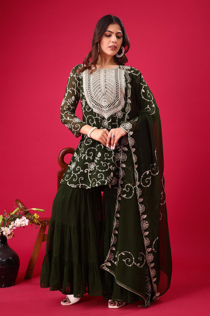 Green color georgette sharara suit for women