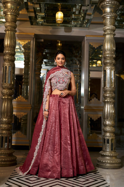 Rust color gold crush lehenga choli for women