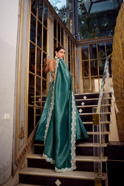 Teal color gold crush lehenga choli with dupatta online