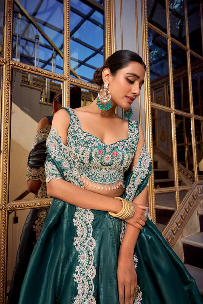 Teal color gold crush lehenga choli price