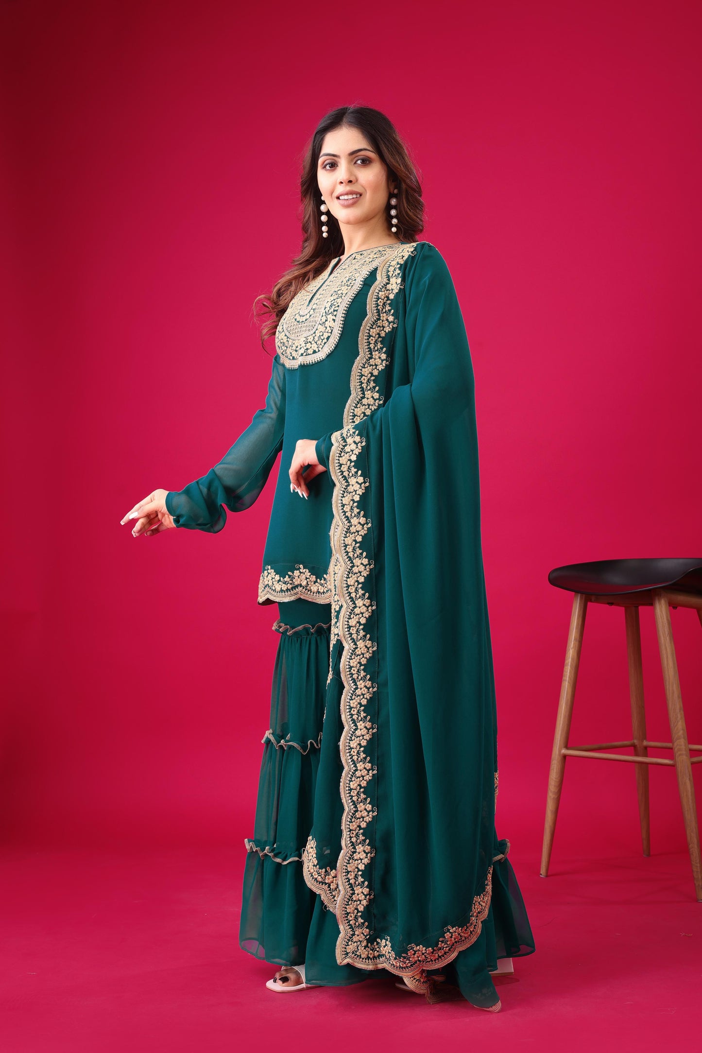 Rama color georgette sharara suit with dupatta design