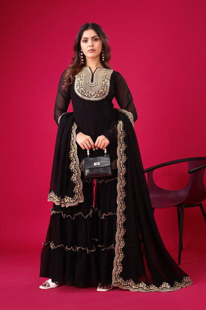Black Color georgette sharara suit for women