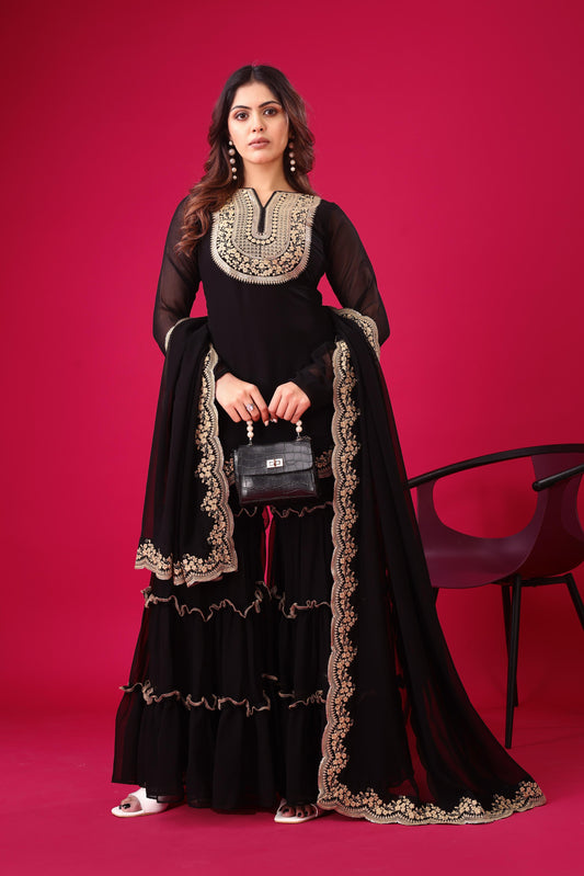 Black Color georgette sharara suit for women