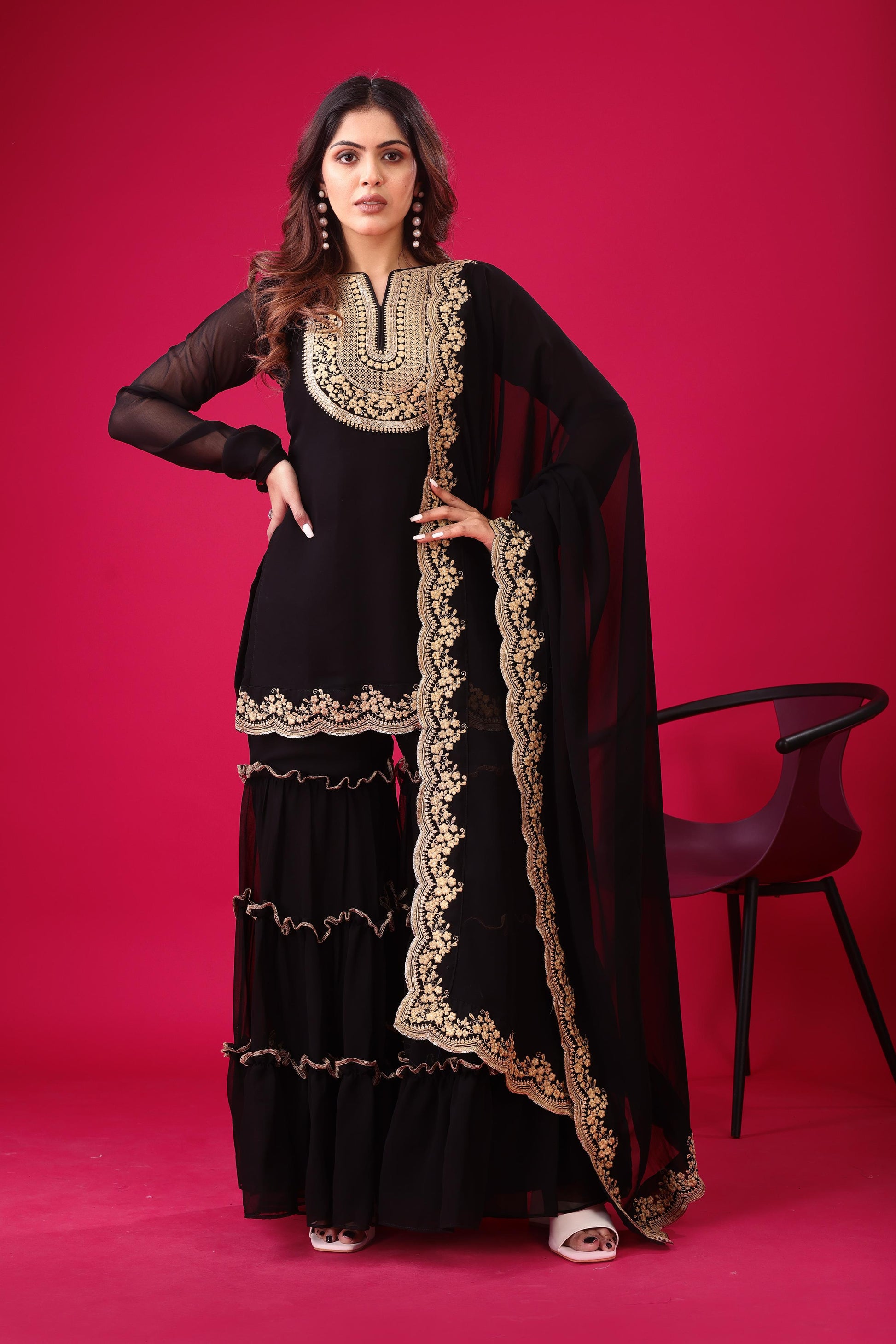 Black Color georgette sharara suit for party