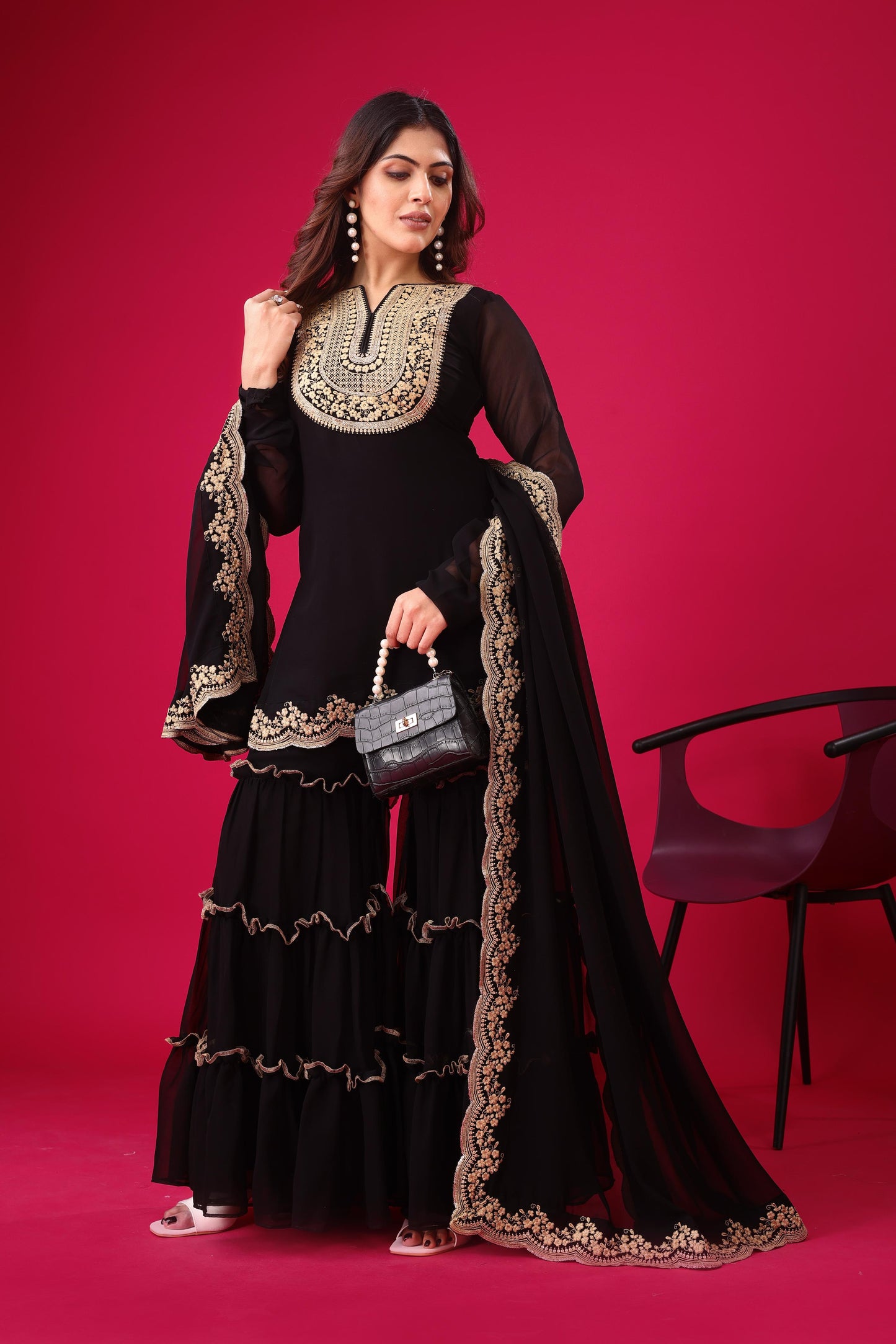 Black Color georgette sharara suit with dupatta images