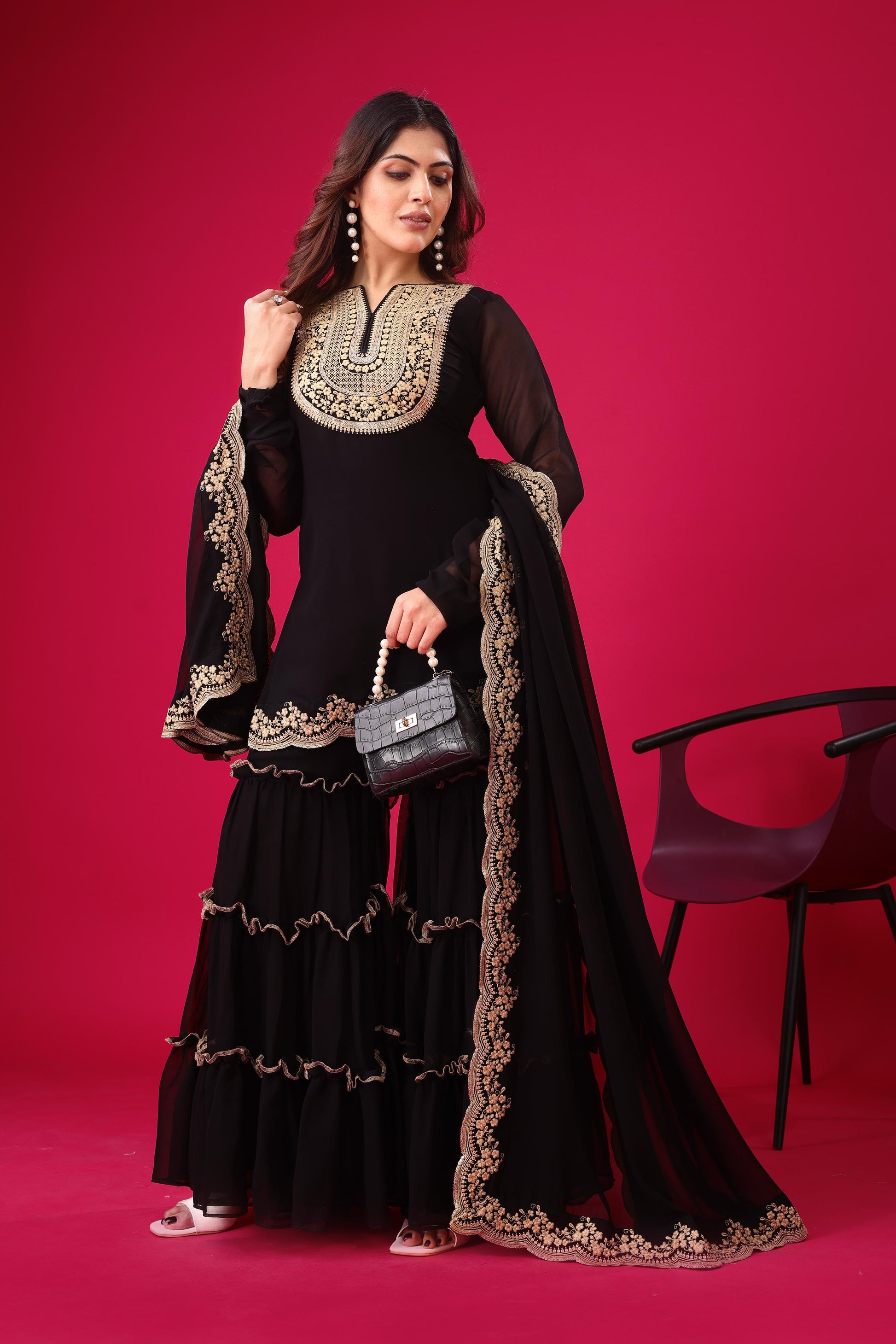 Black Color georgette sharara suit with dupatta images