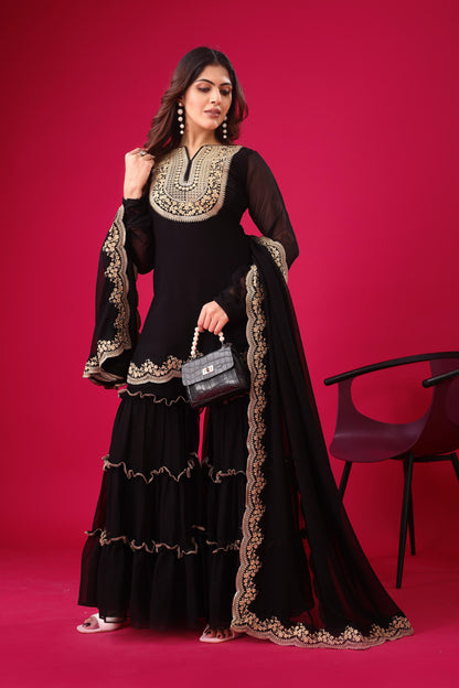 Black Color georgette sharara suit with dupatta images
