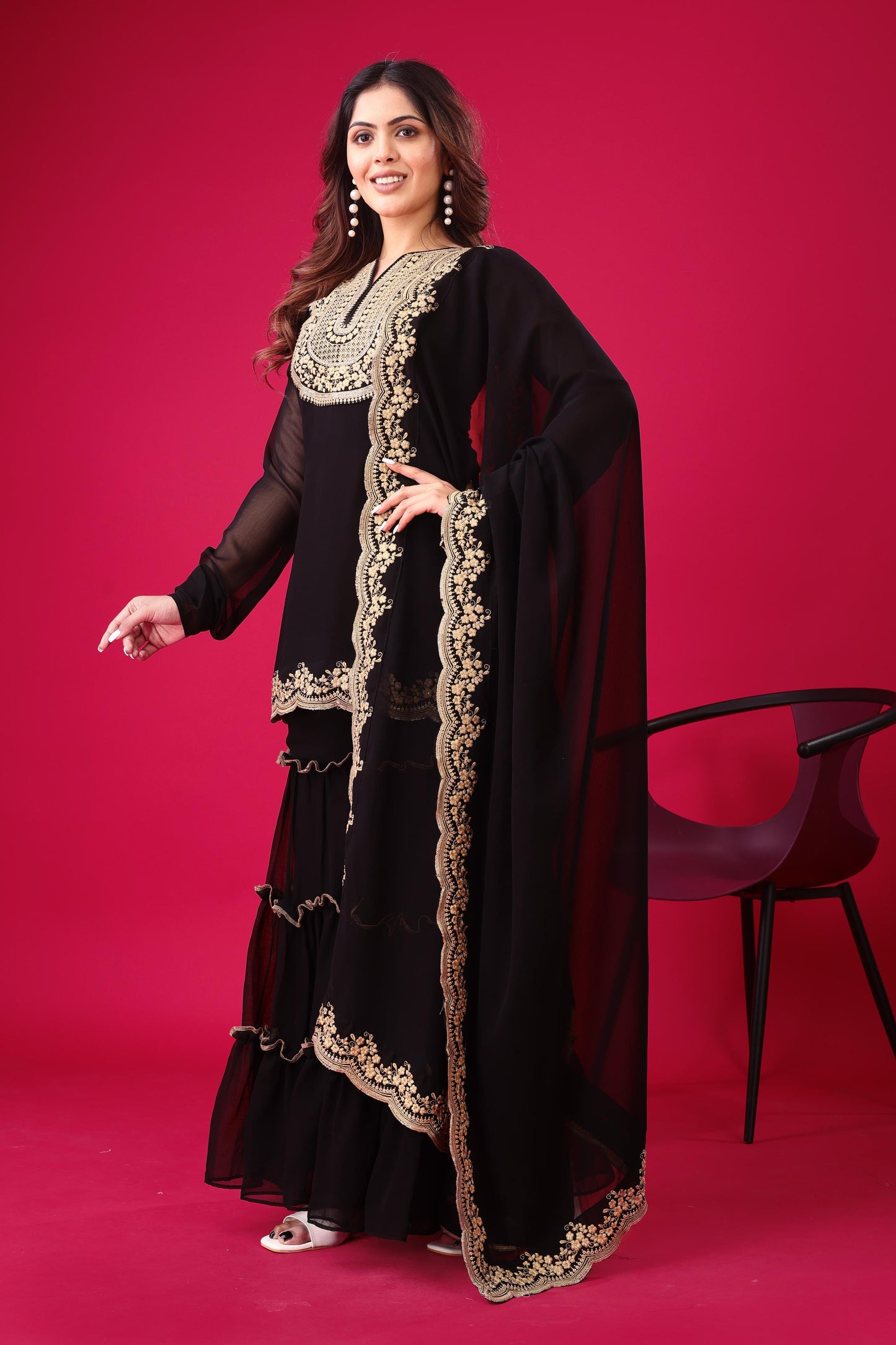 Black Color georgette sharara suit with dupatta design
