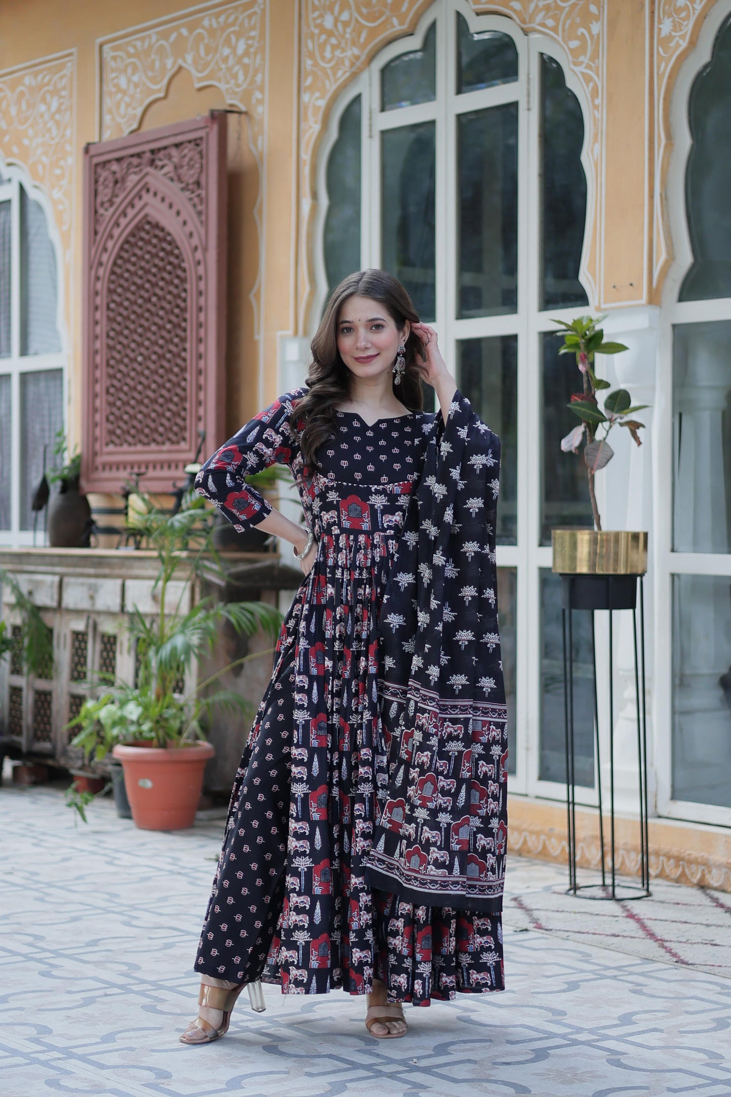 Navy blue color pure cotton salwar suit for women
