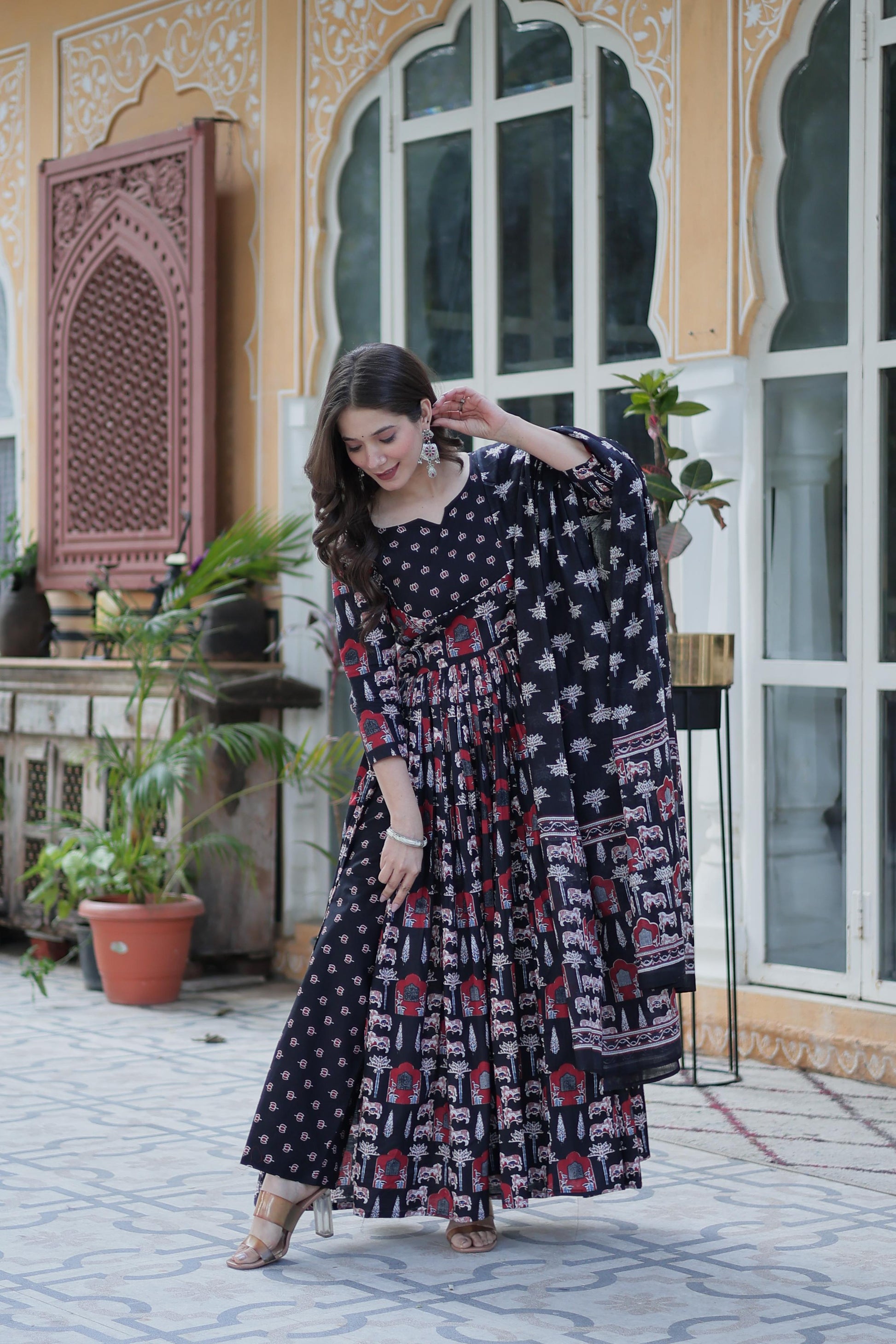 Navy blue color pure cotton salwar suit with dupatta