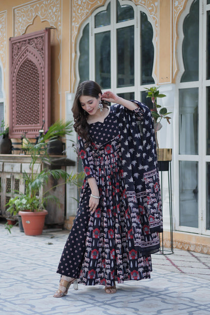 Navy blue color pure cotton salwar suit with dupatta