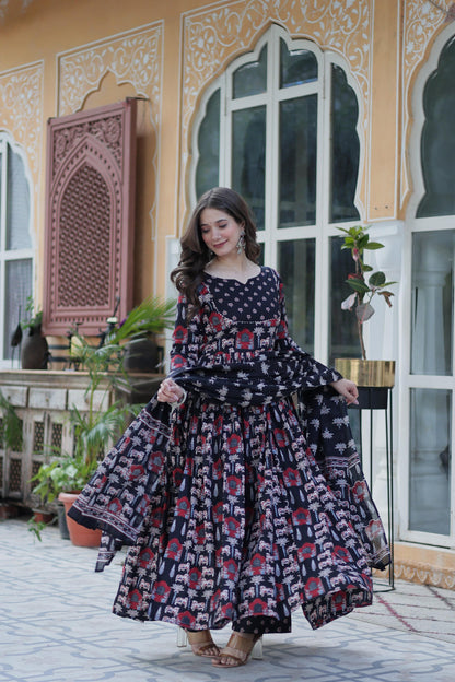 Navy blue color pure cotton salwar suit online