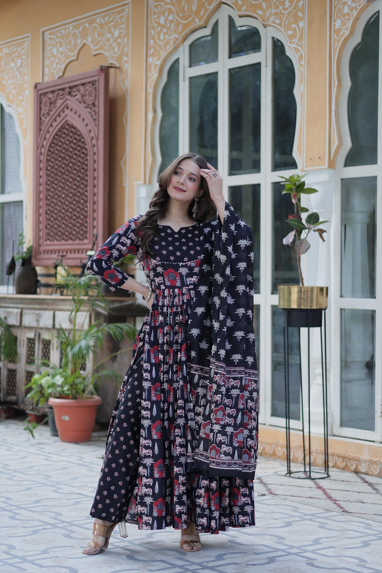 Navy blue color pure cotton salwar suit for party