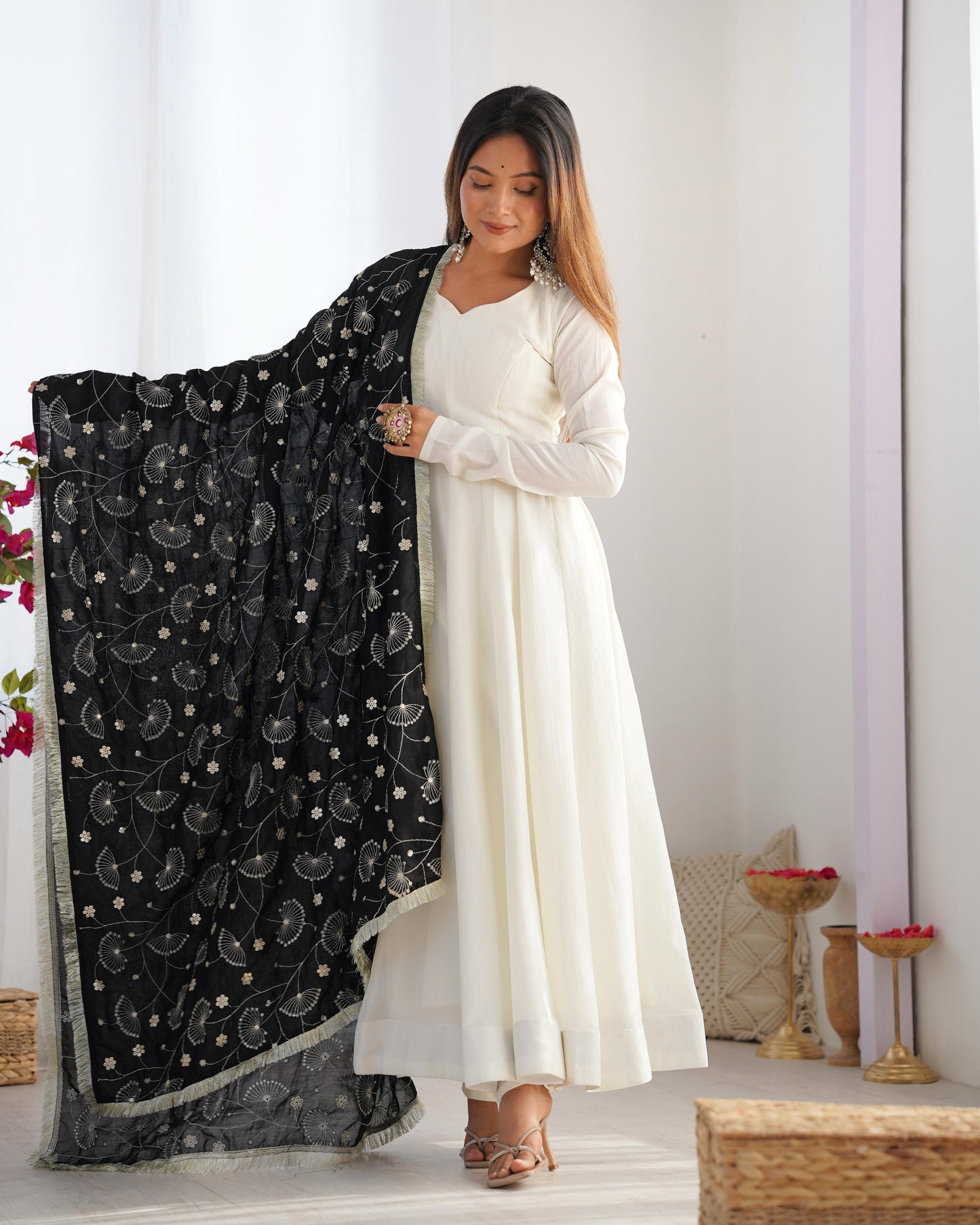 Black color vichitra silk salwar suit for women