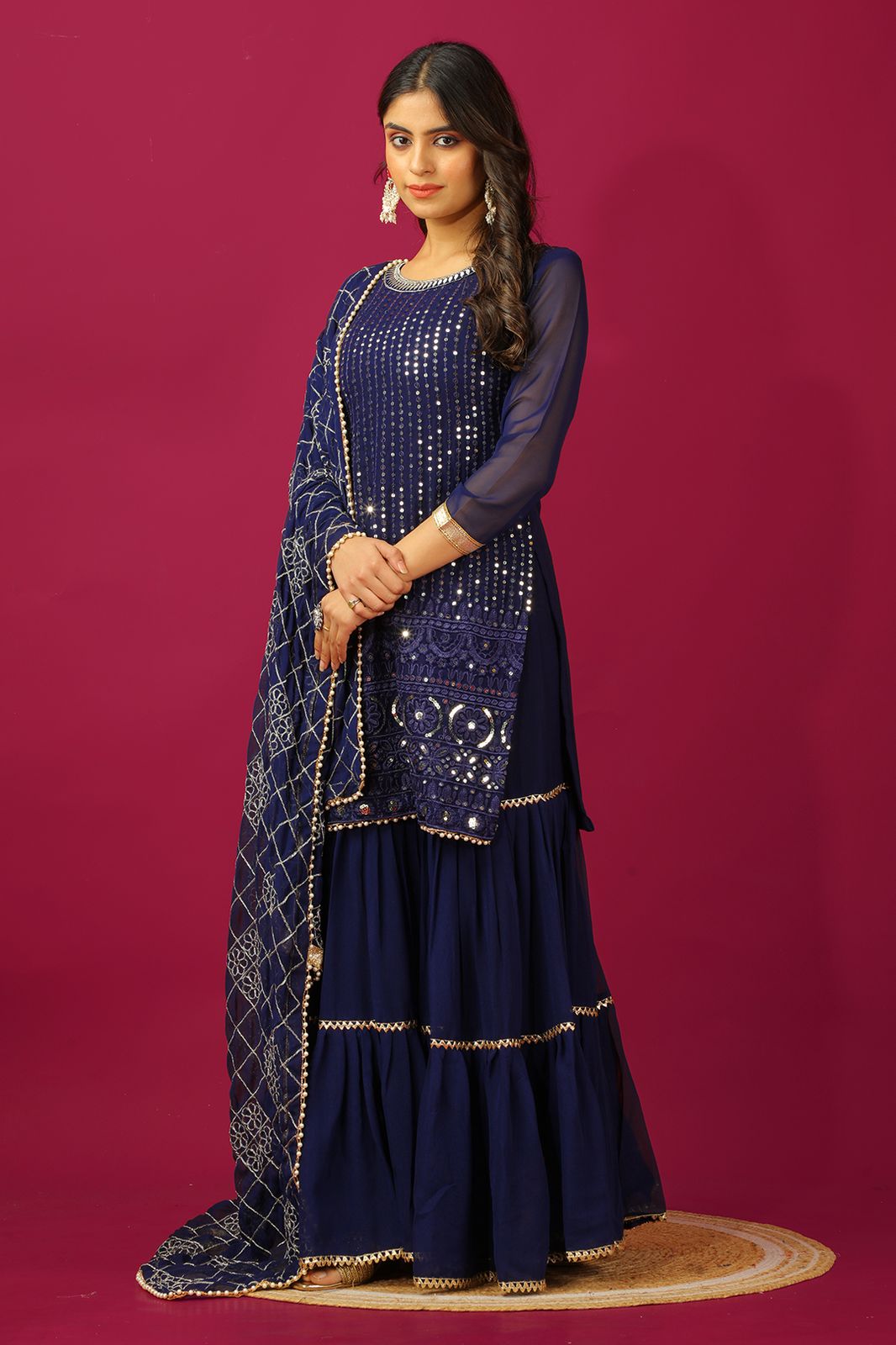 Navy blue color georgette sharara suit with dupatta online