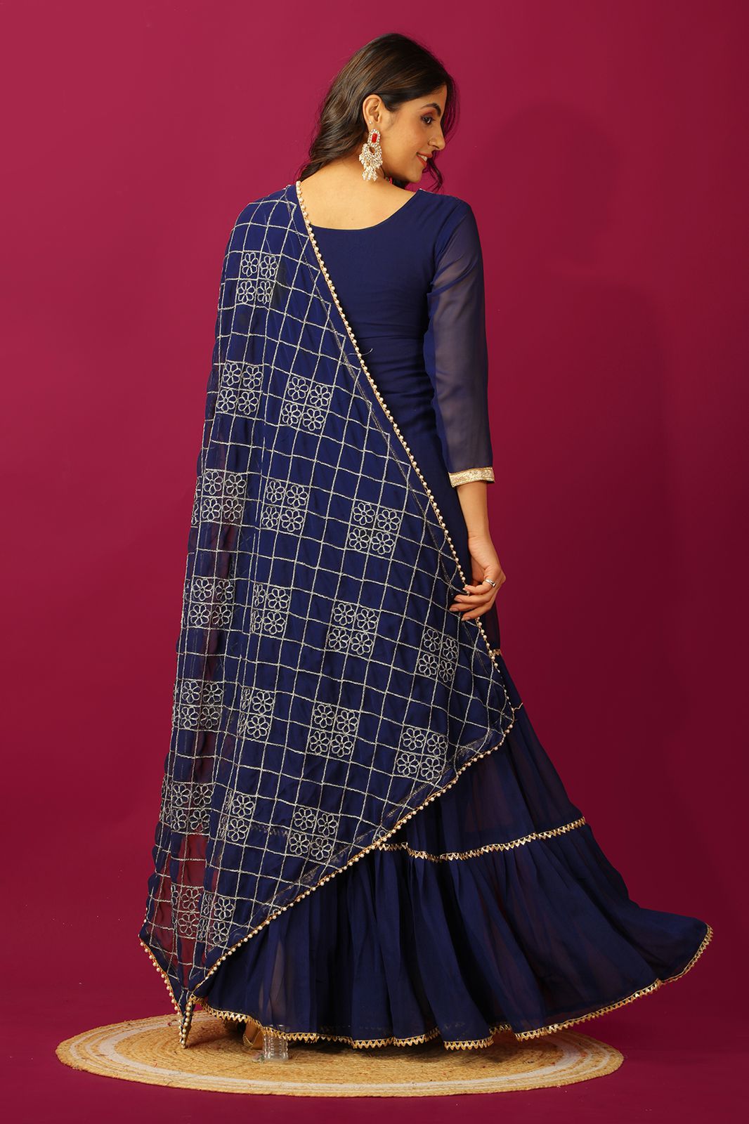 Navy blue color georgette sharara suit with dupatta online shopping