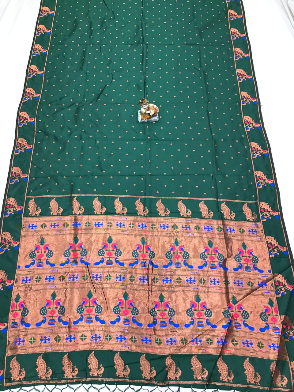 Green color lichi silk saree with blouse online