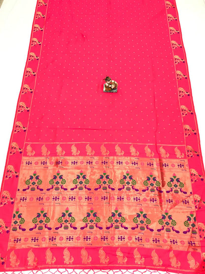 Pink color lichi silk saree with blouse online shopping