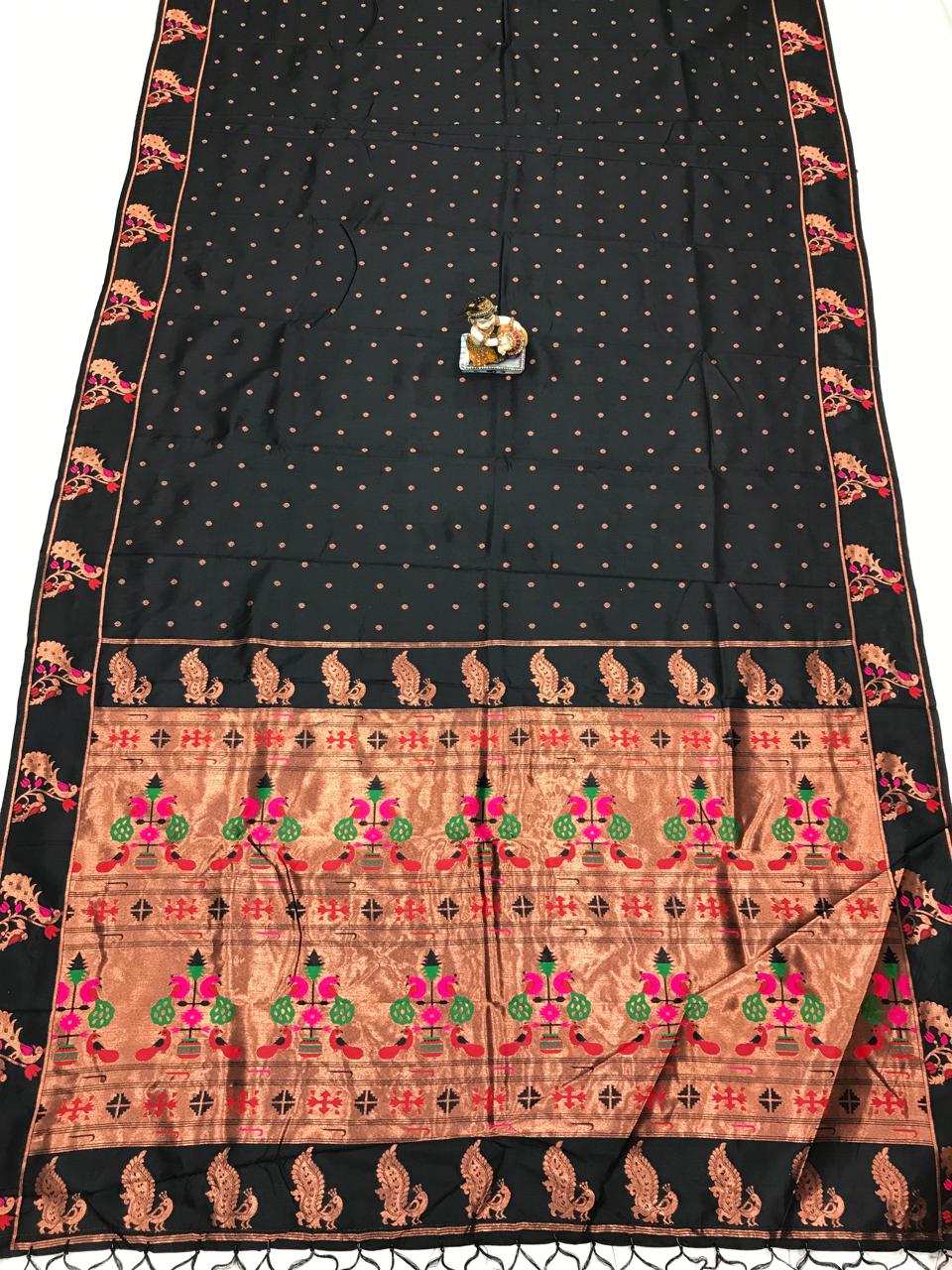 Black color lichi silk saree for women