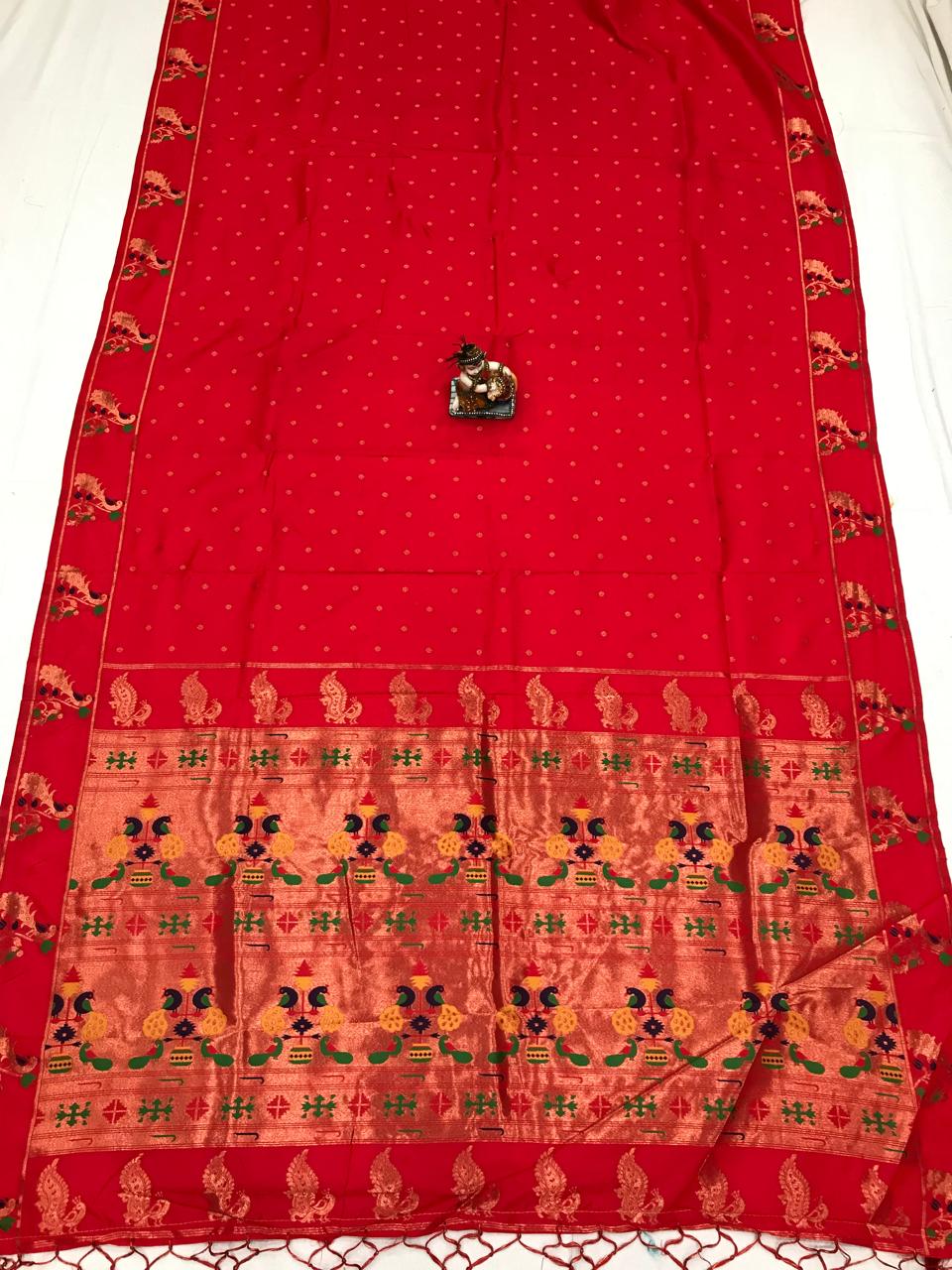 Red color lichi silk saree with blouse price