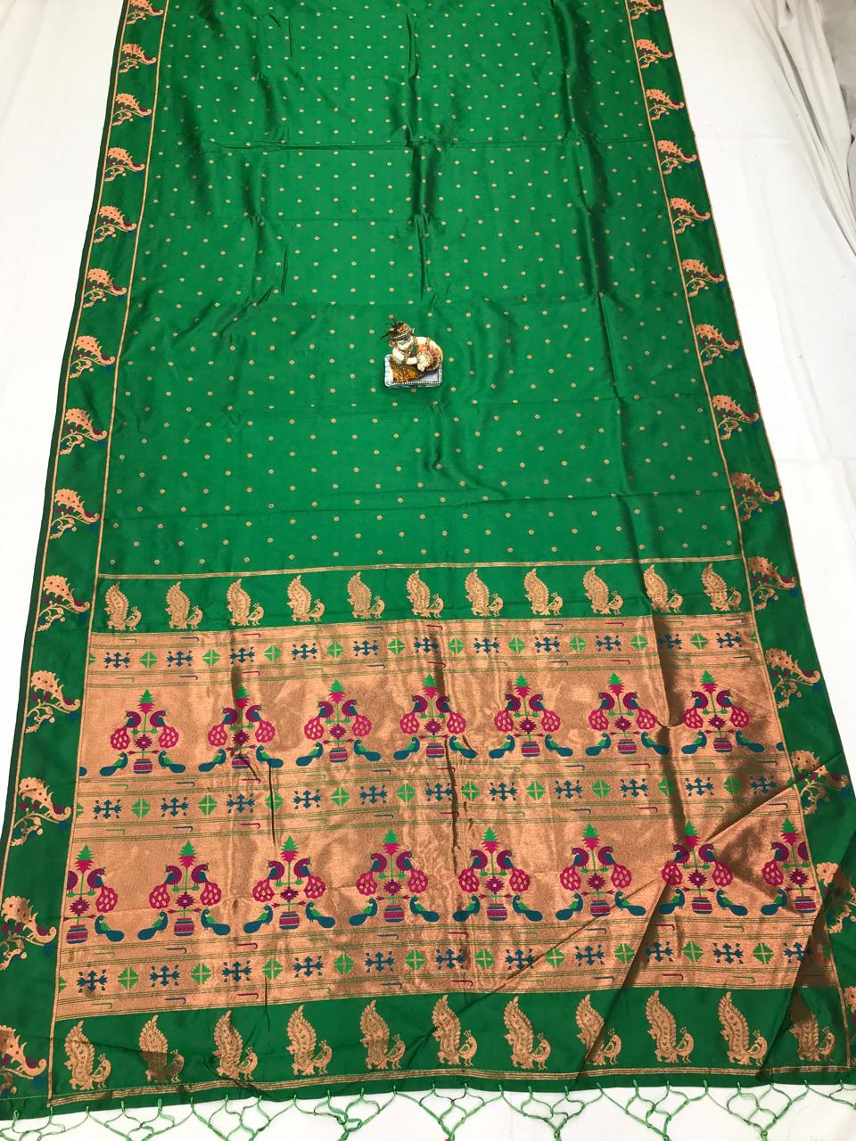 Green color lichi silk saree with blouse online