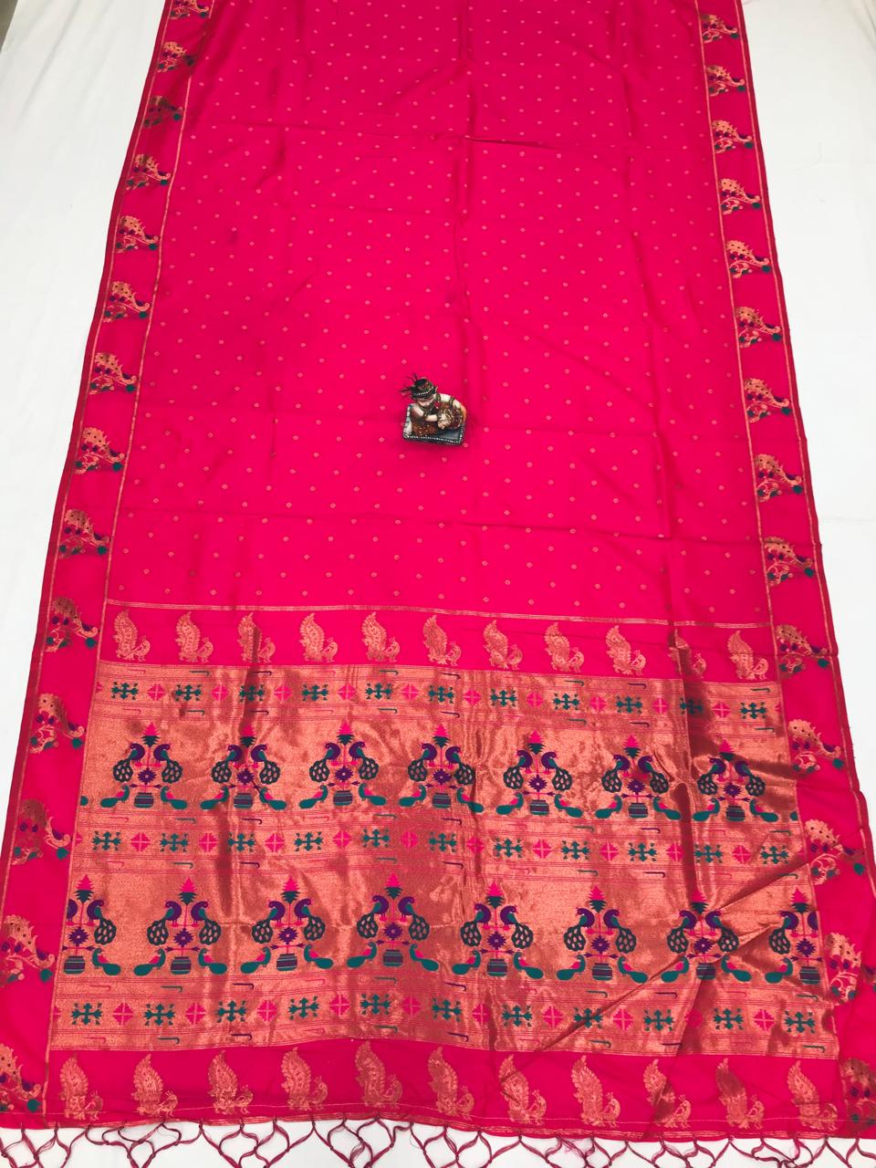 Pink color lichi silk saree with blouse online shopping