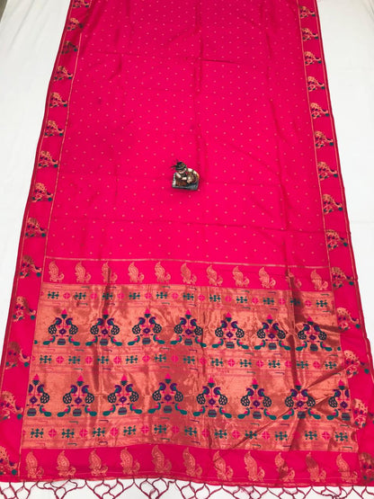 Pink color lichi silk saree with blouse online shopping