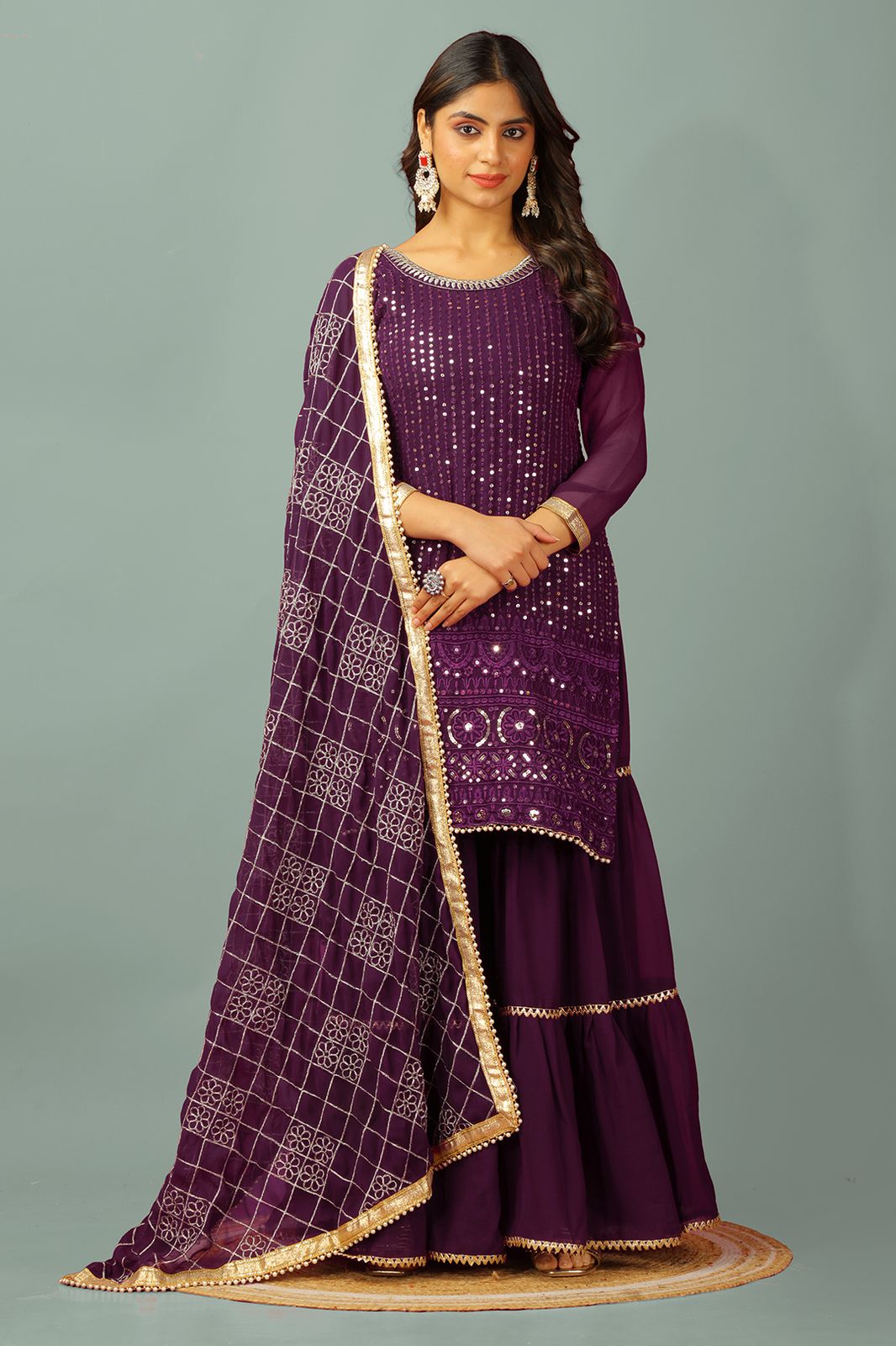Wine color georgette sharara suit for women