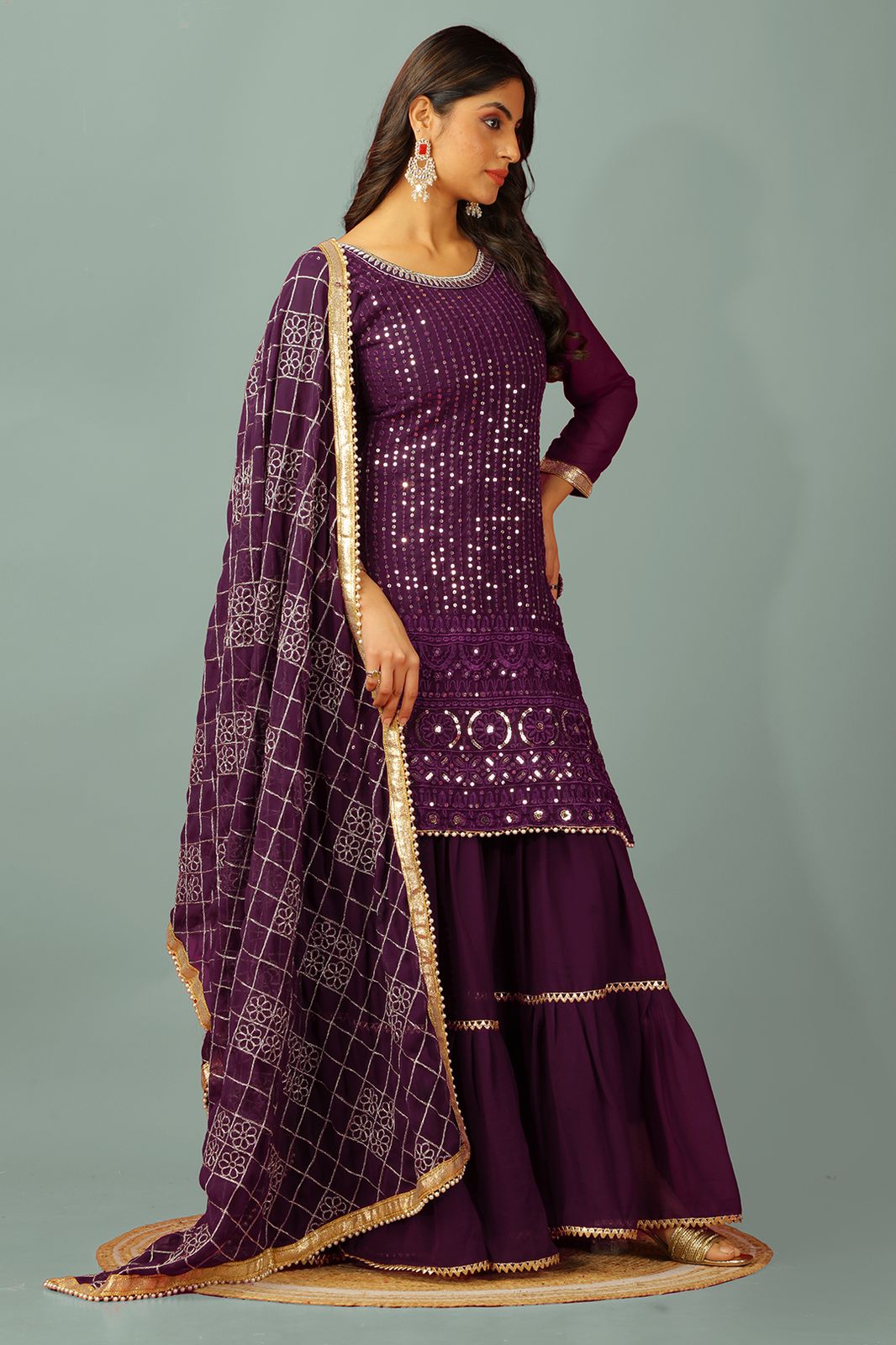 Wine color georgette sharara suit for wedding