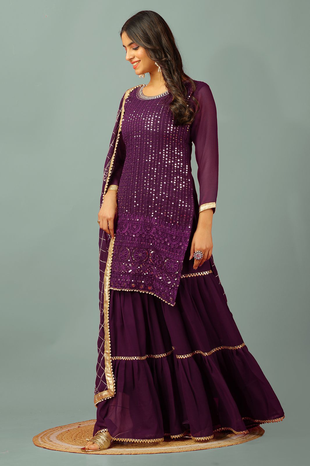 Wine color georgette sharara suit with dupatta online