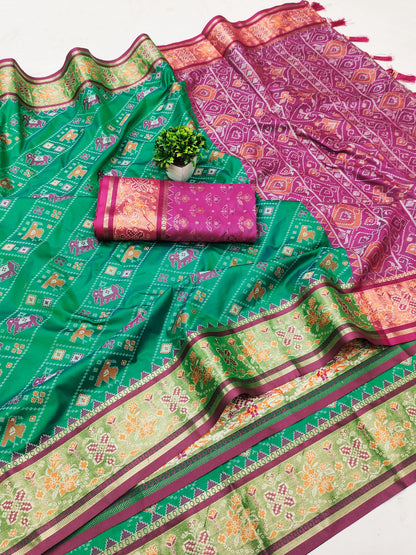Green color patola silk saree online shopping
