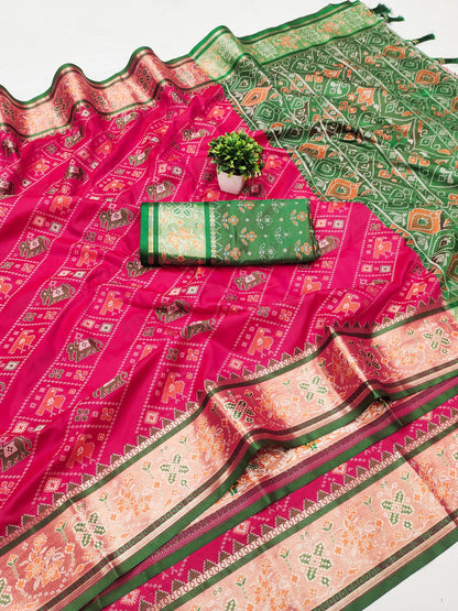 Pink color patola silk saree price