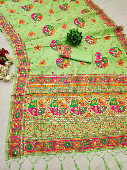 green color pashmina silk saree for women