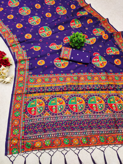Purple color pashmina silk saree with blouse price